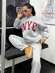 EURMUSE Chic & Cool Oversize Boat Neck Printed Brushed Back Sweatshirts - Grey - View 6