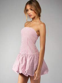 MISSGUIDED Robe mini à volants à carreaux, bretelles spaghetti, style doux, taille froncée, pour l'été, le printemps, les fêtes, les pique-niques, le thé, Noël - Rouge foncé - Voir 7