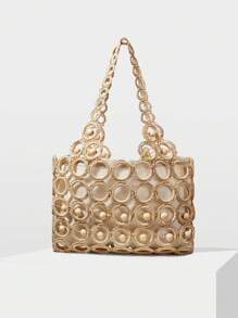 MOTF PREMIUM FASHIONABLE VACATION HOLLOW-OUT BEADED DETAIL SHOULDER BAG, ELEGANT BAG - Camel - View 2