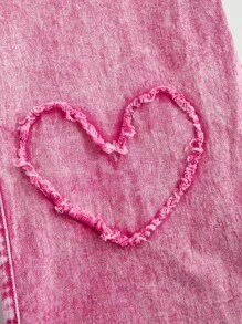 Quần jean ống đứng cotton thường ngày họa tiết trái tim cỡ lớn màu hồng - Hồng - Xem 4