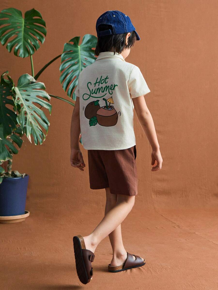 SHEIN Bộ đồ mùa hè cho bé trai, họa tiết dừa giản dị, tối giản và thời trang để mặc hàng ngày - Nhiều màu - Xem 1