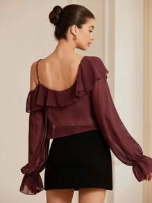 Aveloria Rosie Blusa romántica de estilo italiano para mujer con volantes en un hombro, de gasa transparente y manga larga acortada