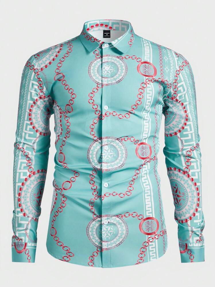 Manfinity AFTRDRK Camisa de manga larga para hombres, de estilo simple, casual y diario - Azul menta - Añade 1