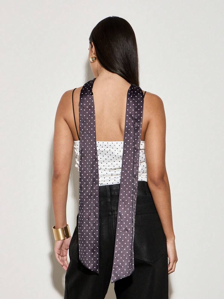 Strapless Polka Dot Cropped Top With Scarf