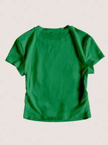Flirla Kaos Crop Top Wanita Motif Bendera EIRE Warna Hijau, Atasan Seksi Musim Semi dan Musim Panas - Hijau - View 2