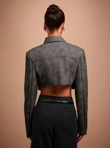 COSMINA Women's Front Zipper Long Sleeve Pocket Casual Jacket, Minimalist Style - Dark Grey - View 2