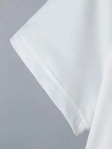 SHEIN EZwear Damska koszulka z okrągłym dekoltem i krótkim rękawem, z nadrukiem, swobodna, regularna