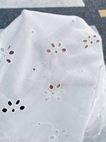 SHEIN LUNE 女士休闲孔眼刺绣纽扣长袖衬衫 夏季女士 春季女士 波西米亚风 乡村风 音乐会风 - 白色 - 查看 9