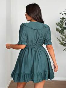 SHEIN Clasi 大码纯色休闲连衣裙，简约时尚，适合日常穿着 - 綠色 - 查看 5