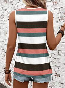 SHEIN LUNE Casual Striped Pattern Round Neck Tank Top For Women, Suitable For Summer - Multicolor - View 2