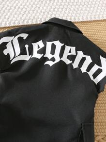 SHEIN 婴儿字母印花针织软领短袖连体衣带短裤，适合男婴和女婴