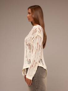 MUSERA 做旧针织不对称长袖上衣，适合度假、夏季、薄纱波西米亚风、音乐会、伊比沙岛、机场、音乐节、锐舞派对等场合，秋季、冬季、派对、时尚春季穿着。