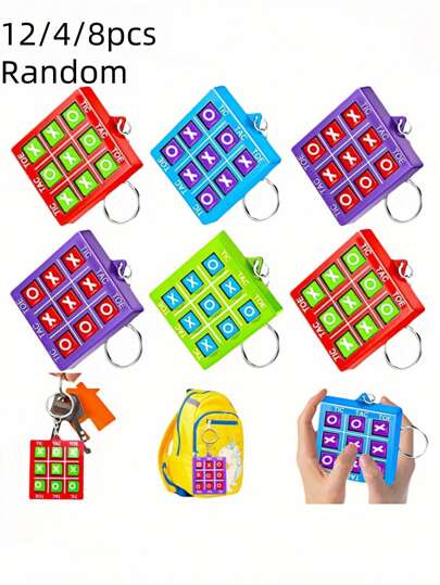 4/8/12 Pcs Tic Tac Toe Keychains, Plastic Key Holders For Mini Backpack Clip Birthday Gifts, Party Favors Goodie Bags Stuffers Treasure Chest Box Items Pinata Filler Bulk (Color Random)