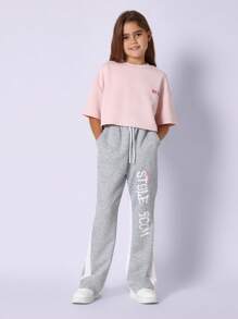 SUMWON Pantalón de chándal deportivo con estampado gráfico lateral, en felpa suave, ropa de estar por casa casual, estilo urbano, con elástico en los tobillos, para jóvenes y adolescentes, escuela, deporte, invierno