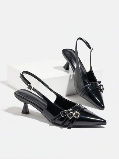 CUCCOO BIZCHIC Women's Pointed Toe Thin Stiletto Heel Slip-On Low Vamp Backstrap Party Shoes, Spring & Summer