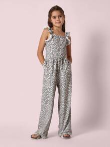 SUMWON Ruffle Strap Jumpsuit Girls Animal Print Full Length Wide Leg Casual Summer Spring Outfit Jumpsuit With Side Pockets, Tween Fashion - Multicolor - View 1