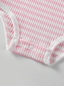 Souflis Souflis 女婴罗纹针织 Polo 领连体衣 2-5T 夏季新款舒适罗纹连体衣 - 粉色 - 查看 5