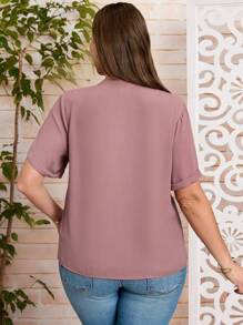 EMERY ROSE Plus Size Solid Color Short Sleeve Shirt, Minimalist Fashion Casual Everyday,Suitable For Summer,Summer Outfits For Women
