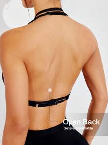 Easithlete Women Solid Color Casual Racerback Sports Bra - Black - View 3