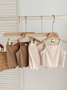SHEIN 4pcs/Set Baby Girl Cute Knitted Camisole & Shorts Set, Summer