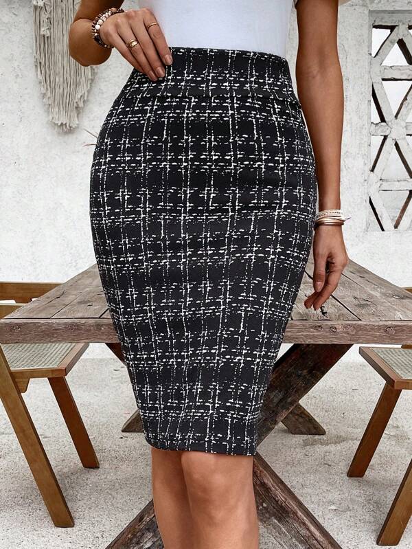 EMERY ROSE Women Plaid Pattern Slim Fit Casual Skirt, Everyday Wear
