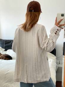 Livesso Vintage Striped Loose Fit V-Neck Lightweight Long Sleeve Women Casual Spring/Summer Jacket Linen,Fall Clothes