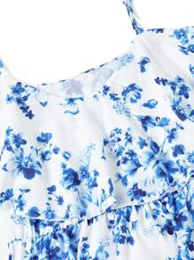 Ellevyn Women's Elegant Blue & White Floral Print Spaghetti Strap Ruffle Ruffle Trim Waist A-Line Short Dress, Spring/Summer,Pastel Dresses For Women - Multicolor - View 5