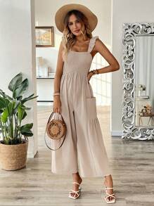 EMERY ROSE Women's French Casual Loose Linen-Feel Jumpsuit, Spring/Summer