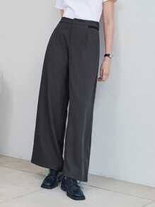 DAZY Pantalones de mujer de unicolor con pliegue delantero minimalista, pantalones casuales para uso diario, pantalones de vestir de mujer para atuendo de negocios - Gris Oscuro - Ver 1