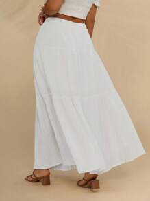 SHEIN VCAY Talla grande Falda con botón delantero bajo con fruncido - Blanco - Ver 2