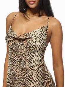 MISSGUIDED Asymmetric Cowl Neck Snake Print Party Dress With Ruffle Detail Side Drape Evening Club Bodycon Mini Dress Spaghetti Strap Special Occasion - Multicolor - View 6