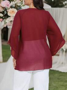 SHEIN Clasi 大码女士时尚分层休闲衬衫，适合新年、情人节、感恩节、圣诞节、复活节、国庆节、联欢晚会、除夕夜、圣诞派对、圣诞装饰、圣诞睡衣、春假折扣、情人节之爱、亲吻、玫瑰 - 紅色 - 查看 2