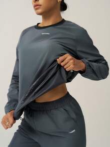 Easithlete 女士纯色拼布圆领长袖休闲宽松运动衫