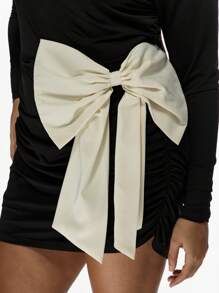 MISSGUIDED PLUS Plus Size Long Sleeve Mini Bodycon Dress Ruched Side Statement Bow Party Evening Holiday Special Occasion Form-Fitting Dress - Black and White - View 7