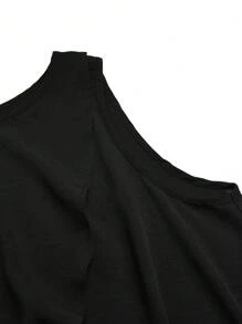 SHEIN Clasi Plus-Size Ladies' Woven Leisure Vacation Summer Two-Piece Set - Black - View 7