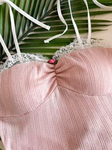 Soleia 针织蕾丝拼布紧身吊带背心 - 粉色 - 查看 5