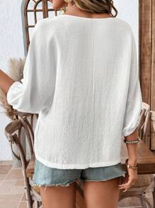 Easowa Women's Casual Solid Color Raglan Sleeve Batwing Sleeve Basic 3/4 Sleeve Shirt, Spring & Summer Cute Tops Summer Tops Crop Tops Shirts Women Vacation Outfits Women Going Out Tops Beach Outfits For Woman - White - View 3