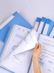 1pc A4 Size Blue Office Filing Folder With 100 Transparent Pockets,Back To School,School Supplies - Blue - View 5