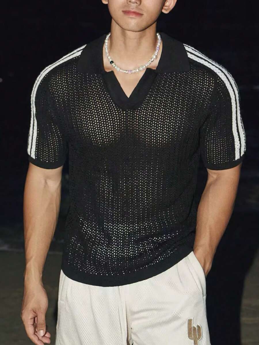 Manfinity RSRT Maglietta casual in maglia a maniche corte con colore unito e patchwork per uomo