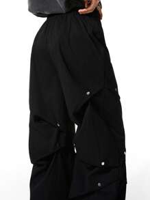 SHEIN Pantalons cargo pour filles préadolescentes, printemps/été Y2K, avec plis latéraux et clous - Noir - Voir 5