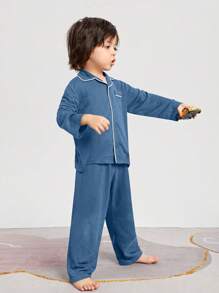 SHEIN Boy Contrast Color Trim Long Sleeve Pajama Set