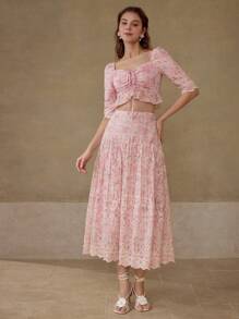 MOTF PREMIUM EMBROIDERY SCALLOP HEM SKIRT - Baby Pink - View 4