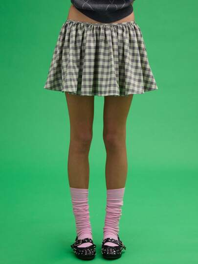 COUREZ Minifalda a la cadera a cuadros hecha a medida, estilo vintage Y2K