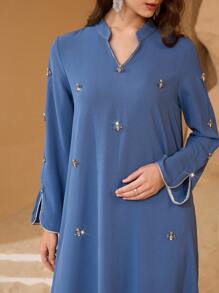 Al Najma 女士传统优雅奢华串珠立领宽松长裙 - 藍色 - 查看 7