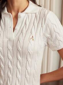 Anewsta Elaire Anewsta 春夏 Old Money 优雅简约 Polo 领短袖针织毛衣，羊毛混纺 - 白色 - 查看 1