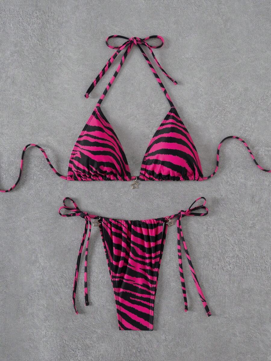 Swim Vcay Ensemble de bikini avec pendentif étoile à motif zébré, simple, et décontracté pour un usage quotidien. Parfait pour les vacances d'été à la plage.