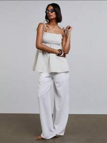 Athîral 女士纯色简约时尚休闲无袖背心，适合日常穿着 - 白色 - 查看 3