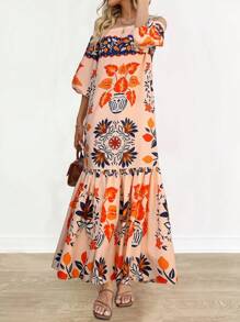 Breezaya Women's Bohemian Style Off Shoulder Dress - Multicolor - View 3