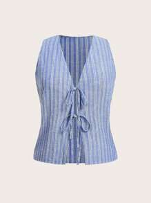 SHEIN EZwear Große Größen ärmelloses, gestreiftes Lässig-Hemd mit Vorder-Schleife, leicht für Frühling/Sommer