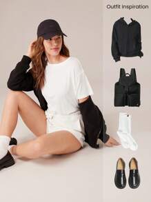 GLOWMODE Bộ 2 áo thun Modal Relaxed Fit & quần short cạp rút CloudKnit 2,5'' có túi bên hông, mặc thường ngày, xuân hè - trắng - Xem 7